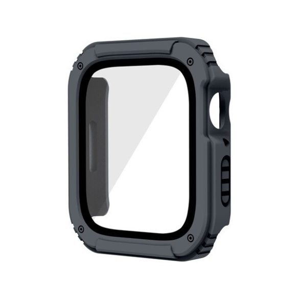 Apple Watch 1-3 (42 mm), Műanyag védőkeret, kijelzővédő üveggel, közepesen ütésálló, szíj nélkül, szürke