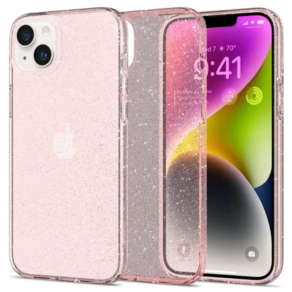 Apple iPhone 14, Szilikon tok, Spigen Liquid Crystal Glitter, átlátszó/vörösarany