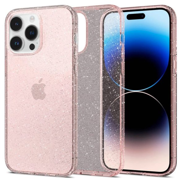 Apple iPhone 14 Pro Max, Szilikon tok, Spigen Liquid Crystal Glitter, átlátszó/vörösarany