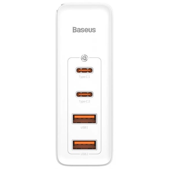 Hálózati töltő adapter, 100W, 2 x USB aljzat, 2 x USB Type-C aljzat, gyorstöltés, PD, GaN2, Baseus GaN2 Pro, fehér