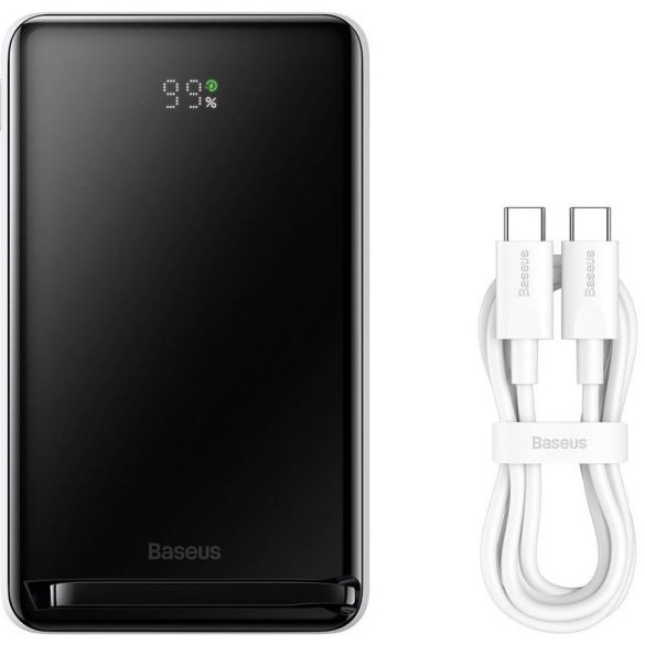 Külső akkumulátor, 10000 mAh, 20W, Telefonhoz és TabletPC-hez, USB Type-C aljzat, USB Type-C kábel, LED kijelző, Magsafe kompatibilis töltővel, gyorstöltés, Baseus Magnetic, PPCX000002, fehér