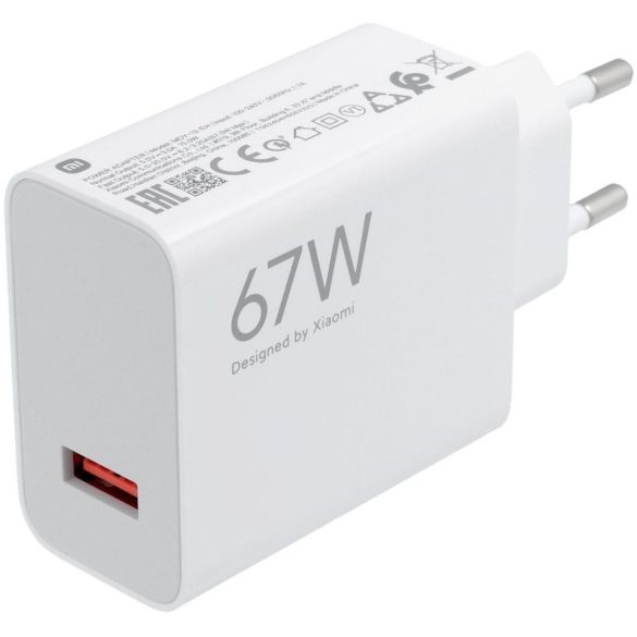 Hálózati töltő adapter, 67W, USB aljzat, gyorstöltés, Xiaomi, fehér, gyári