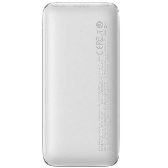 Külső akkumulátor, 20000 mAh, 22.5W, Okostelefonhoz és TabletPC-hez, 2 x USB aljzat, 1 x USB Type-C aljzat, USB - USB Type-C kábellel, LED kijelzővel, gyorstöltés, Baseus Bipow Pro, PPBD040302, fehér