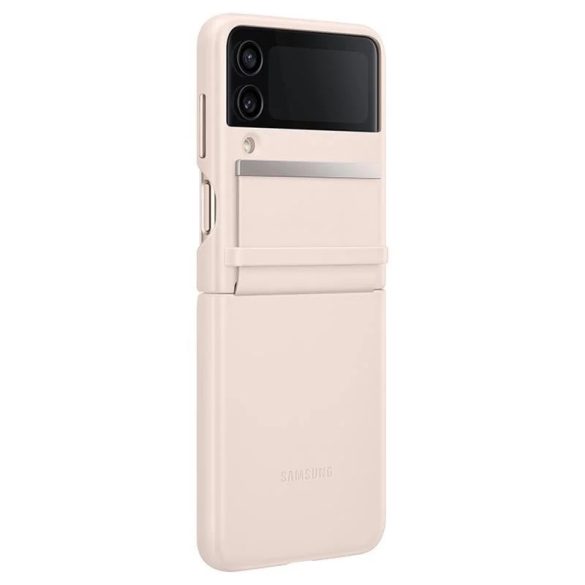 Samsung Galaxy Z Flip4 SM-F721B, Műanyag hátlap védőtok, bőr hátlap, rózsaszín, gyári