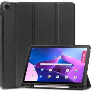 Lenovo Tab M10 Plus (10.61) (3. generáció) TB125 / TB128, mappa tok, Trifold, érintőceruza tartó, fekete