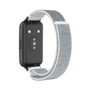 Huawei Band 7 / Honor Band 7, textíl pótszíj, nylon, tépőzáras, állítható, légáteresztő, ezüst/fehér