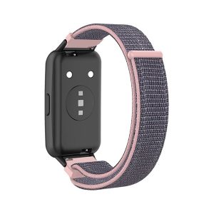 Huawei Band 7 / Honor Band 7, textíl pótszíj, nylon, tépőzáras, állítható, légáteresztő, szürke/rózsaszín