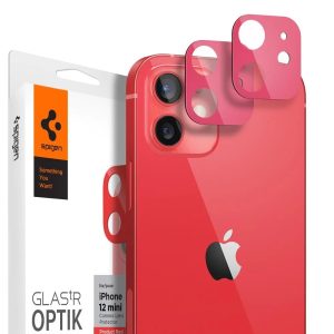 Apple iPhone 12 Mini, Kamera lencsevédő fólia, ütésálló fólia, Tempered Glass (edzett üveg), Spigen Glastr Optik, piros, 2 db / csomag