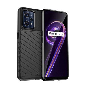 Realme 9 Pro / 9 5G (Global) / V25 / Q5, Szilikon tok, közepesen ütésálló, domború csíkos minta, fekete