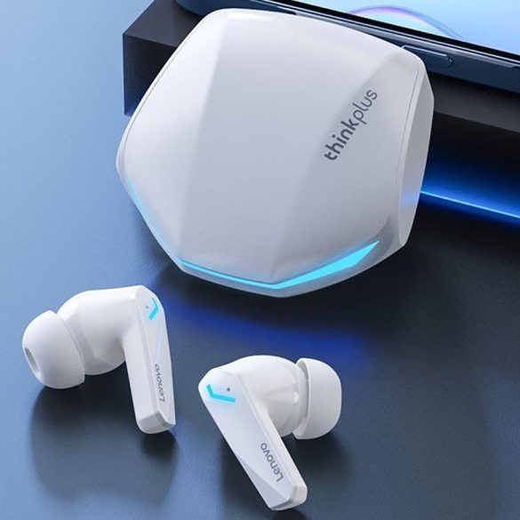 Bluetooth sztereó fülhallgató, v5.3, TWS, töltőtok, funkció gomb, zajszűrővel, vízálló, játékosoknak ajánlott, Lenovo ThinkPlus GM2 Pro, fehér, gyári