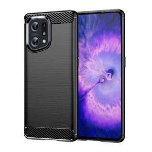 Oppo Find X5, Szilikon tok, közepesen ütésálló, szálcsiszolt, karbon minta, fekete