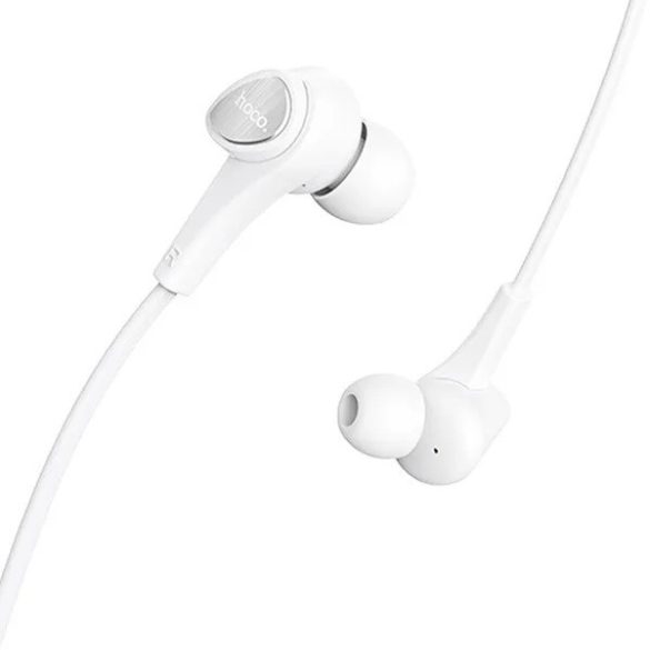 Vezetékes sztereó fülhallgató, 3.5 mm, mikrofon, felvevő gomb, hangerő szabályzó, Hoco M66, fehér