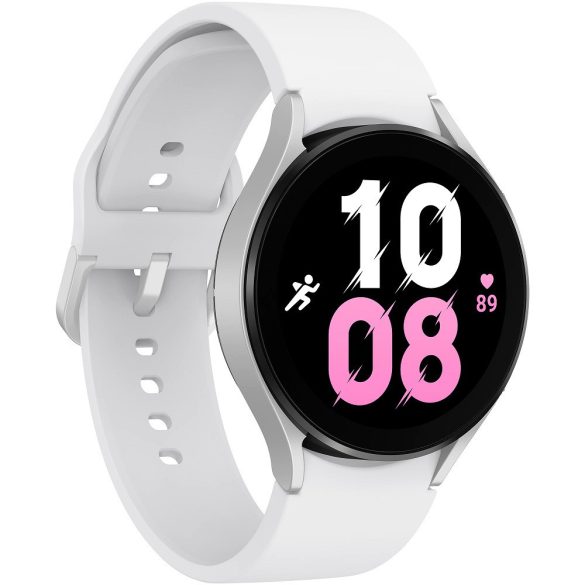 Bluetooth okosóra, szilikon szíj, alumínium keret, v5.2, aktivitás és egészség mérő, vízálló, hangszóró, Samsung Galaxy Watch 5 (40mm) SM-R900, ezüst, gyári