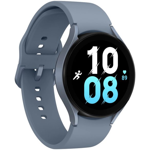 Bluetooth okosóra, szilikon szíj, alumínium keret, v5.2, aktivitás és egészség mérő, vízálló, hangszóró, Samsung Galaxy Watch 5 (44mm) SM-R910, kék, gyári