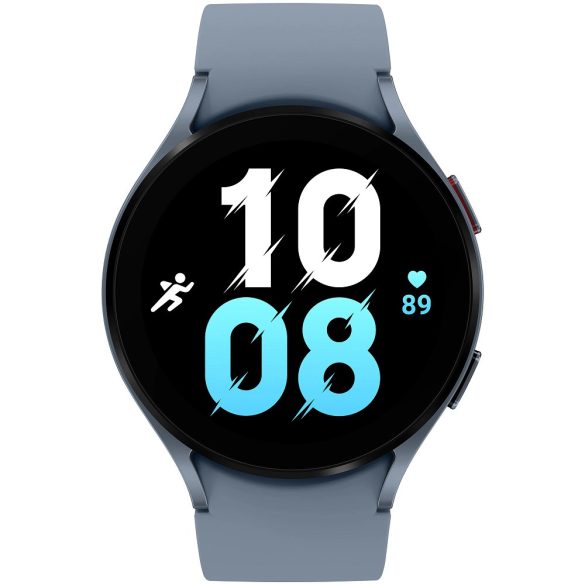 Bluetooth okosóra, szilikon szíj, alumínium keret, v5.2, eSim, aktivitás és egészség mérő, vízálló, hangszóró, Samsung Galaxy Watch 5 (44mm) SM-R915 (LTE), kék, gyári