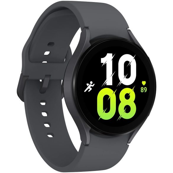 Bluetooth okosóra, szilikon szíj, alumínium keret, v5.2, aktivitás és egészség mérő, vízálló, hangszóró, Samsung Galaxy Watch 5 (44mm) SM-R910, szürke, gyári