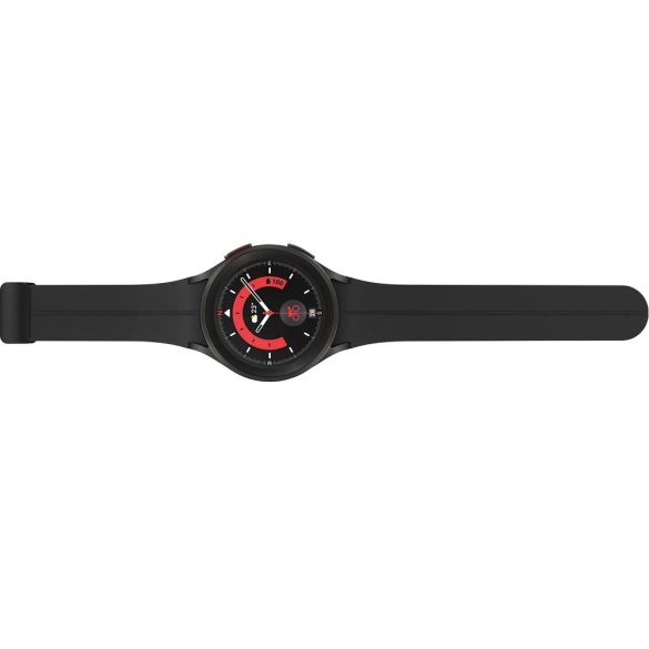 Bluetooth okosóra, szilikon szíj, titánium keret, v5.2, aktivitás és egészség mérő, vízálló, hangszóró, Samsung Galaxy Watch 5 Pro (45mm) SM-R920, fekete, gyári