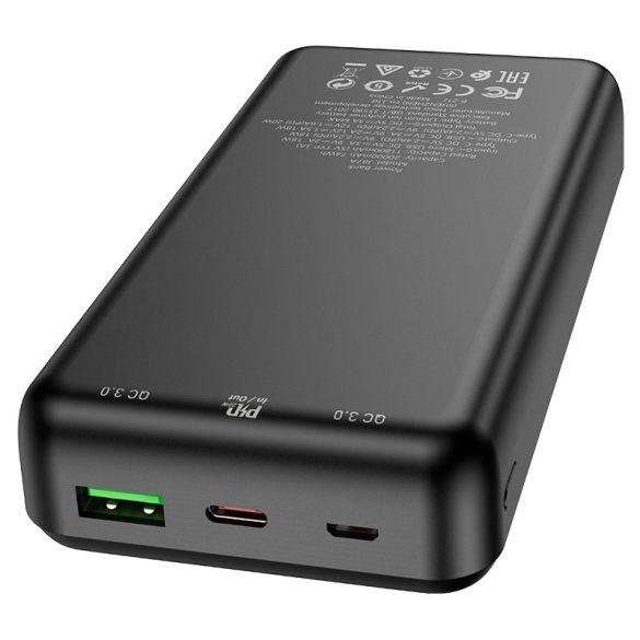 Külső akkumulátor, 20000 mAh, Okostelefonhoz és TabletPC-hez, USB aljzat, USB Type-C aljzat, LED-es, gyorstöltés, Hoco J87A Tacker, fekete