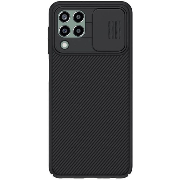 Samsung Galaxy M33 5G SM-M336B, Műanyag hátlap védőtok, közepesen ütésálló, kamera védelem, csíkos minta, Nillkin CamShield, fekete