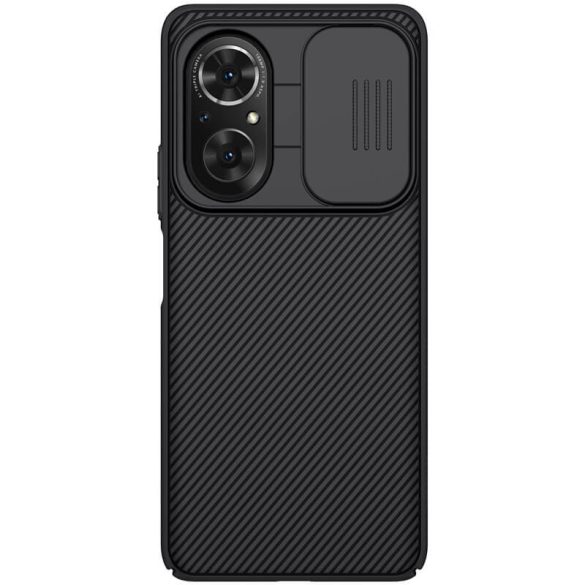 Huawei Honor 50 SE / Nova 9 SE 4G / 5G, Műanyag hátlap + szilikon keret, közepesen ütésálló, kamera védelem, csíkos minta, Nillkin CamShield Pro, fekete