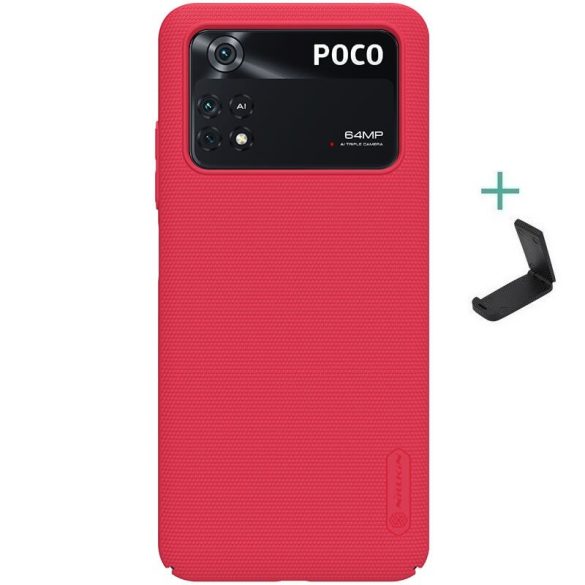 Xiaomi Poco M4 Pro 4G, Műanyag hátlap védőtok, stand, Nillkin Super Frosted, piros