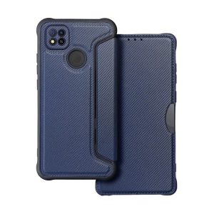 Xiaomi Redmi 9C / 9C NFC, Oldalra nyíló tok, légpárnás sarok, bőrhatású, karbon minta, Razor Book, kék