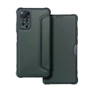 Xiaomi Redmi Note 11 Pro / Note 11 Pro 5G / Note 11E Pro / Note 12 Pro 4G, Oldalra nyíló tok, légpárnás sarok, bőrhatású, karbon minta, Razor Book, zöld