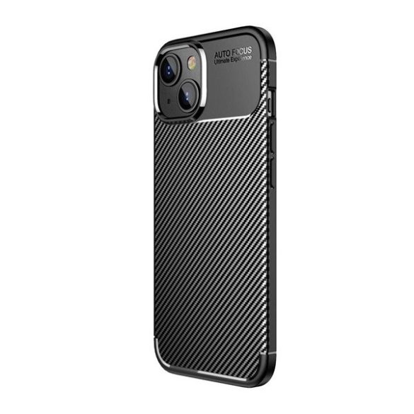 Apple iPhone 14 Plus, Szilikon tok, közepesen ütésálló, légpárnás sarok, karbon minta, fekete
