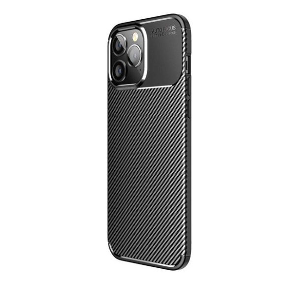 Apple iPhone 14 Pro, Szilikon tok, közepesen ütésálló, légpárnás sarok, karbon minta, fekete