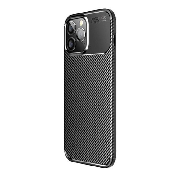 Apple iPhone 14 Pro Max, Szilikon tok, közepesen ütésálló, légpárnás sarok, karbon minta, fekete