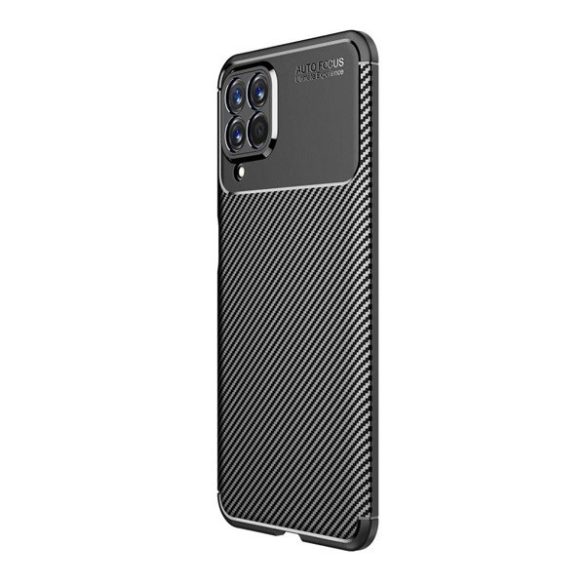 Samsung Galaxy M53 5G SM-M536B, Szilikon tok, közepesen ütésálló, légpárnás sarok, karbon minta, fekete