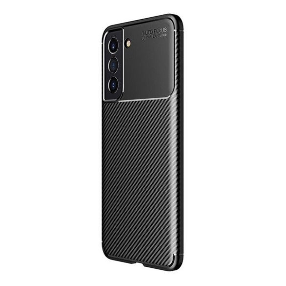 Samsung Galaxy S21 FE 5G SM-G990, Szilikon tok, közepesen ütésálló, légpárnás sarok, karbon minta, fekete