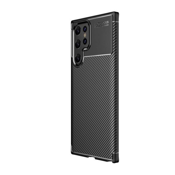 Samsung Galaxy S22 Ultra 5G SM-S908, Szilikon tok, közepesen ütésálló, légpárnás sarok, karbon minta, fekete