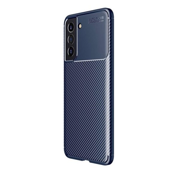 Samsung Galaxy S21 FE 5G SM-G990, Szilikon tok, közepesen ütésálló, légpárnás sarok, karbon minta, sötétkék