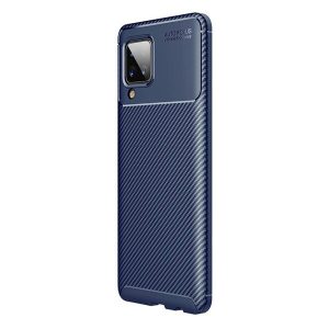 Samsung Galaxy A12 / A12 Nacho / M12 SM-A125F / A127F / M127F, Szilikon tok, közepesen ütésálló, légpárnás sarok, karbon minta, sötétkék