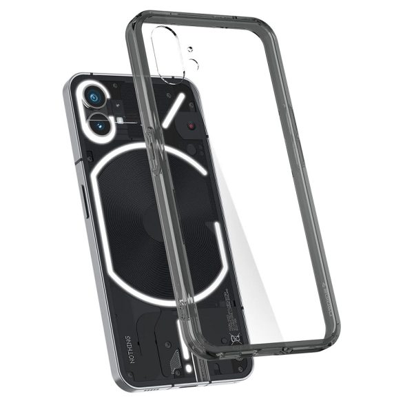 Nothing Phone 1, Műanyag hátlap védőtok + szilikon keret, Spigen Ultra Hybrid, átlátszó/füst