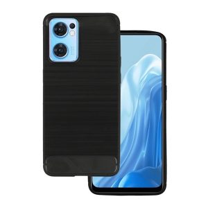 Oppo Reno7 5G / Find X5 Lite, Szilikon tok, közepesen ütésálló, szálcsiszolt, karbon minta, fekete