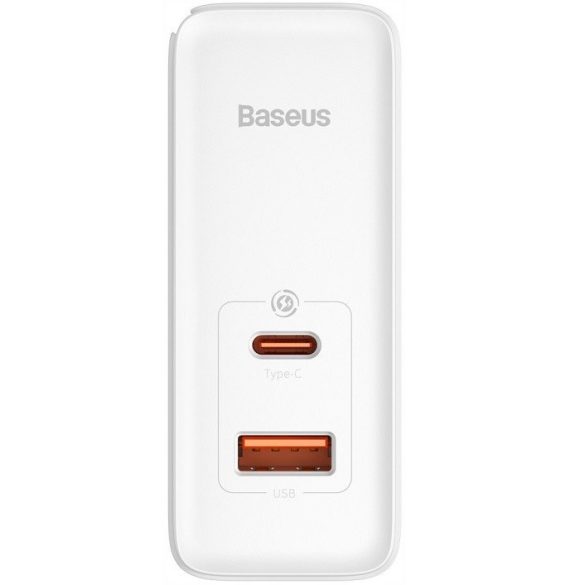 Hálózati töltő adapter, 100W, USB aljzat, USB Type-C aljzat, USB Type-C - USB Type-C kábellel, gyorstöltés, PD 3.0, QC 4.0, GaN5, Baseus GaN5 Pro, fehér