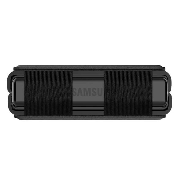Samsung Galaxy Z Flip4 SM-F721B, Műanyag hátlap védőtok, bőrhatású hátlap, kitámasztóval, Nillkin Qin Vegan, fekete