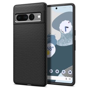 Google Pixel 7 Pro, Szilikon tok, Spigen Liquid Air, háromszög minta, fekete