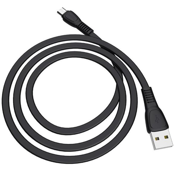 USB töltő- és adatkábel, microUSB, 100 cm, 2400 mA, törésgátlóval, lapos, Hoco X40 Noah, fekete