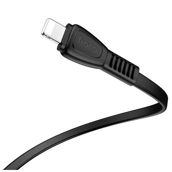 USB töltő- és adatkábel, Lightning, 100 cm, 2400 mA, törésgátlóval, lapos, Hoco X40 Noah, fekete