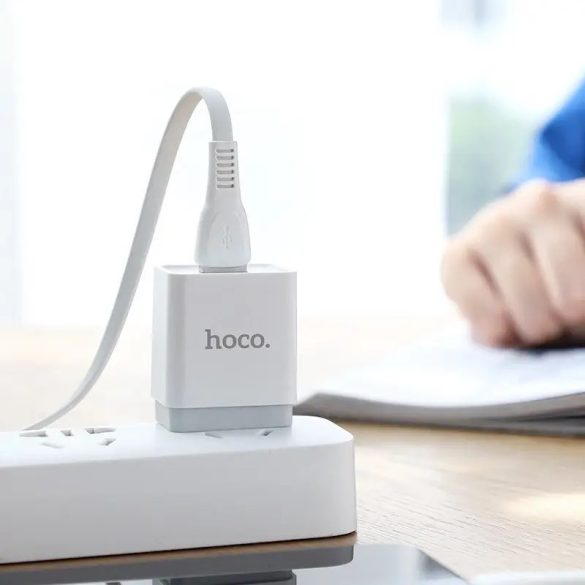 USB töltő- és adatkábel, USB Type-C, 100 cm, 2400 mA, törésgátlóval, lapos, Hoco X40 Noah, fehér