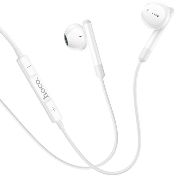 Vezetékes sztereó fülhallgató, USB Type-C, mikrofon, felvevő gomb, hangerő szabályzó, Hoco M93, fehér