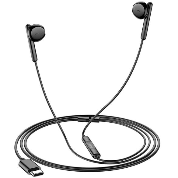 Vezetékes sztereó fülhallgató, USB Type-C, mikrofon, felvevő gomb, hangerő szabályzó, Hoco M93, fekete