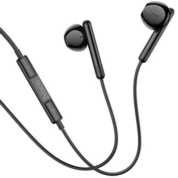 Vezetékes sztereó fülhallgató, USB Type-C, mikrofon, felvevő gomb, hangerő szabályzó, Hoco M93, fekete
