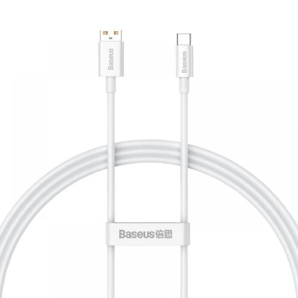 USB töltő- és adatkábel, USB Type-C, 100 cm, 6000mA, 100W, törésgátlóval, gyorstöltés, PD, QC, Baseus Superior, CAYS001302, fehér