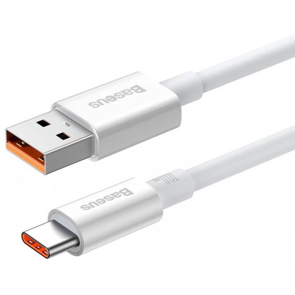 USB töltő- és adatkábel, USB Type-C, 100 cm, 6000mA, 100W, törésgátlóval, gyorstöltés, PD, QC, Baseus Superior, CAYS001302, fehér