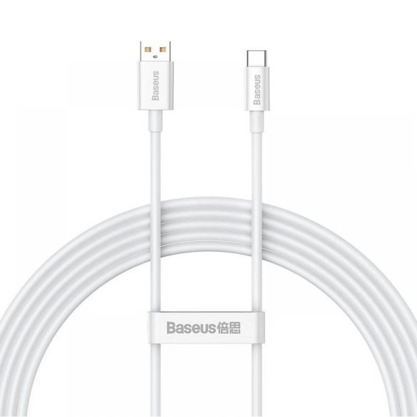 USB töltő- és adatkábel, USB Type-C, 200 cm, 6000mA, 100W, törésgátlóval, gyorstöltés, PD, QC, Baseus Superior, CAYS001402 / P10320102214-03, fehér