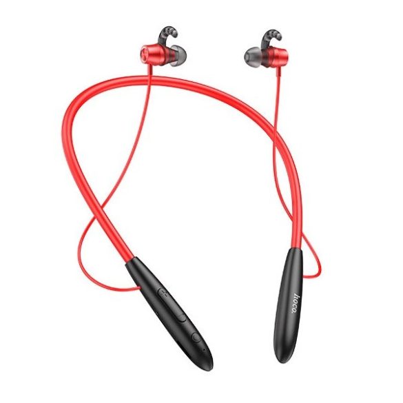 Bluetooth sztereó fülhallgató, v5.1, sportoláshoz, mikrofon, funkció gomb, hangerő szabályzó, kártyaolvasóval, Hoco ES61 Manner, piros